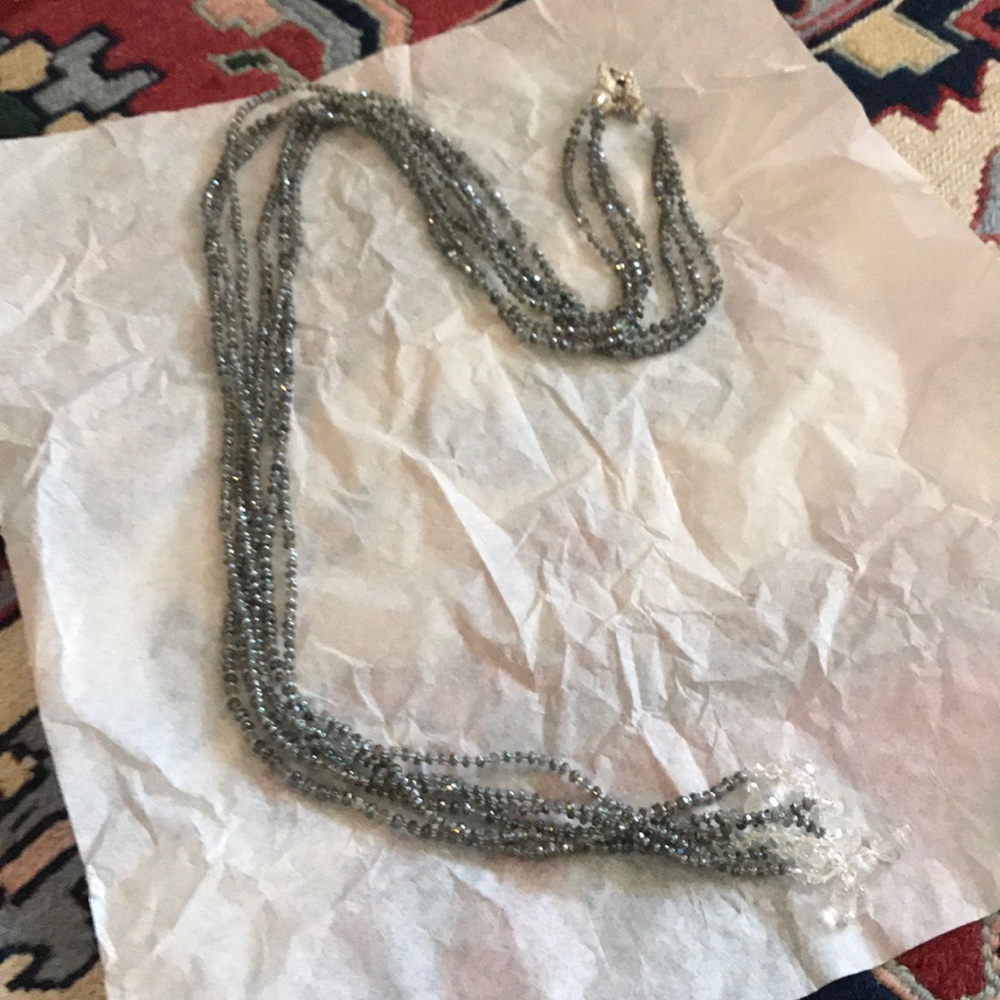 Silver gray long beaded lariat necklace